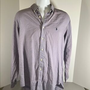 Ralph Lauren plaid Men’s preppy Purple Long Sleeve 100%cotton Size 16 Small Hole
